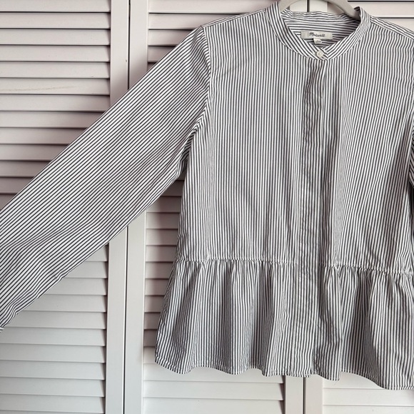 Madewell Lakeside Peplum Cotton Striped Button Down Shirt Top Size Medium - Picture 6 of 10